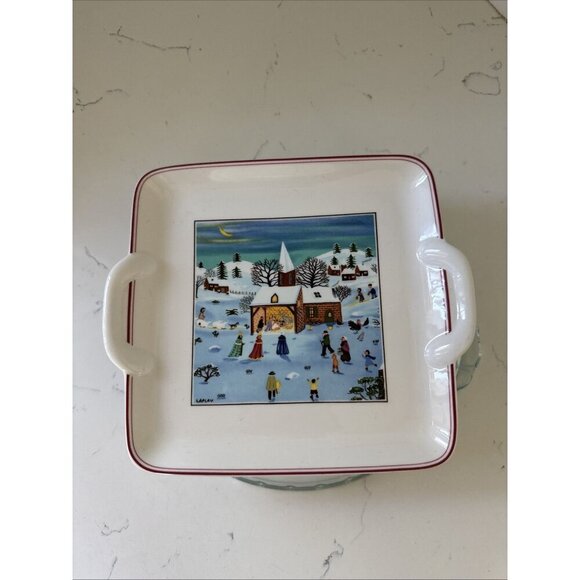 Villeroy & Boch Naif Christmas Square Handled Cake Plate Luxembourg 8" - Picture 1 of 12